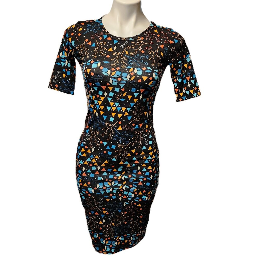 ❤️ 4/$20 New LuLaRoe Julia dress Women's XXS Black multicolored geometric fitted